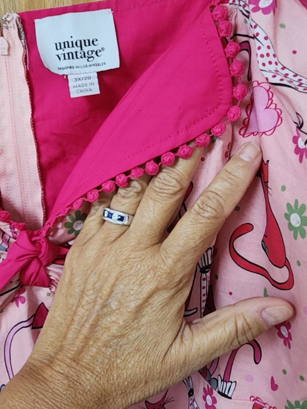 Unique Vintage Pink Caturday Cotton Swing Dress Cats Umbrellas 3x size 20 - Picture 5 of 12